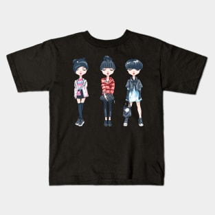 SET of hipster girl in winter clothes Kids T-Shirt